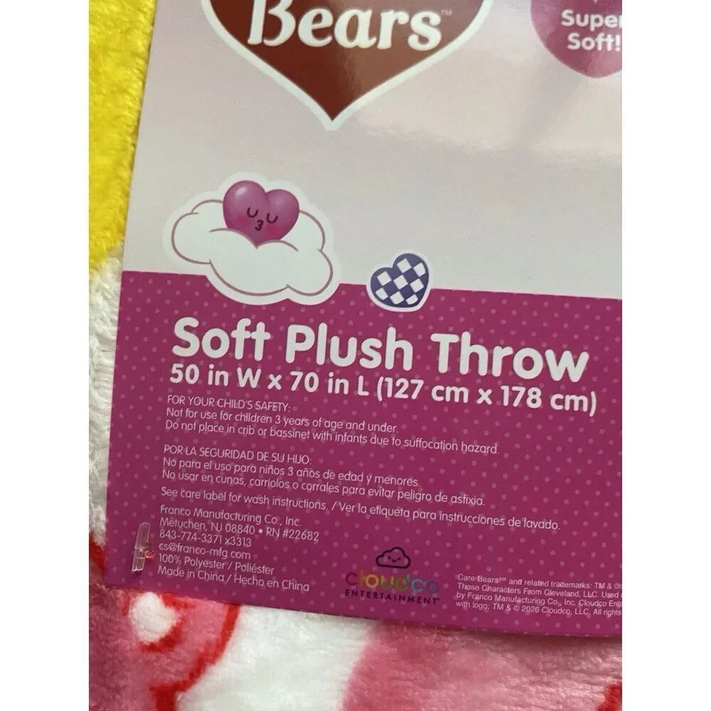 Care Bears Love A Lot Bear Throw Blanket 50 X 70” Conversation Hearts Valentines